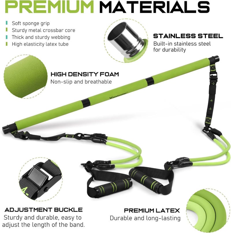 RENRANRING Pilates Bar Kit with Resistance Bands, Multifunctional Pilates Bar for Women & Men with Heavy-Duty Metal Adjustment Buckle, Pilates Home Equipment for Full BodyWorkouts - Image 2